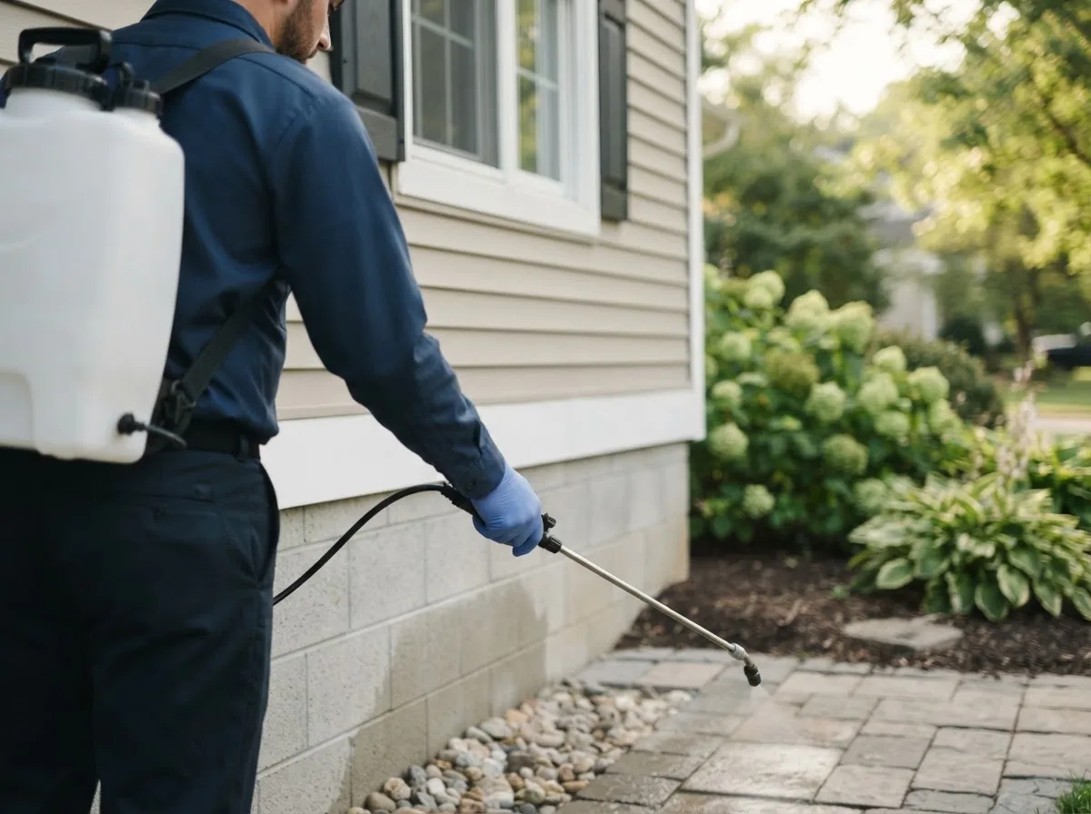 Pest control technician inspecting a home in Newry, PA